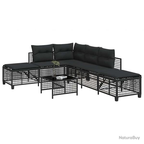 Salon de jardin d'angle 3 pcs avec coussins noir rsine tresse