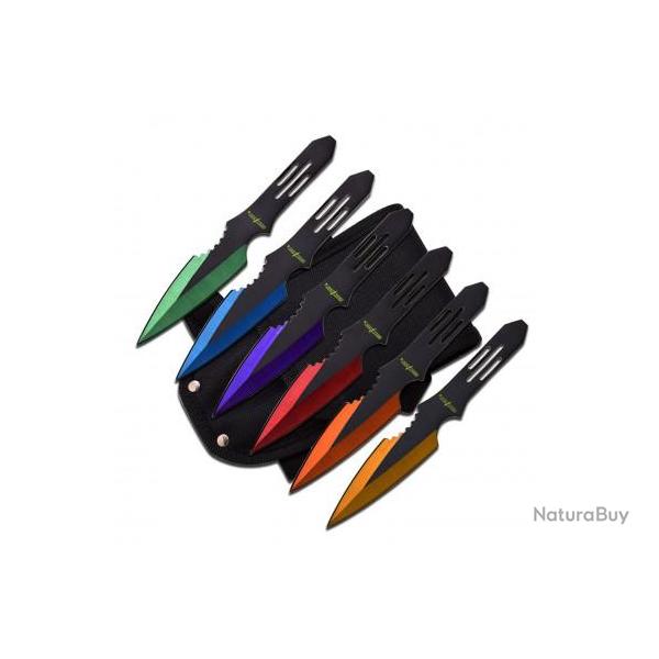 Set de 6 couteaux de lancer 14 cm Perfect Point lame multi colors