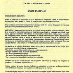 Scan du manuel d'utilisation Mossberg Maverick 95 calibre 12 à verrou