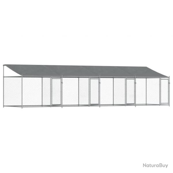 Cage pour chien avec toit et portes 8 x 2 x 2m acier galvanis gris 02_0041636