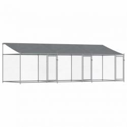 Cage pour chien avec toit et portes 6 x 2 x 2m acier galvanisé gris 02_0041635
