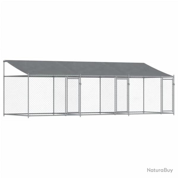 Cage pour chien avec toit et portes 6 x 2 x 2m acier galvanis gris 02_0041635