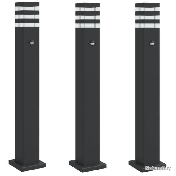 Lampadaires d'extrieur avec capteur 3 pcs 80 cm aluminium noir 02_0042566