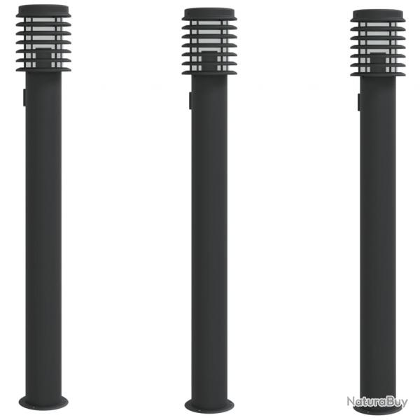 Lampadaires d'extrieur avec sortie 3 pcs acier inoxydable noir 02_0042572