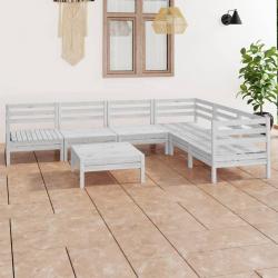 Salon de jardin 7 pcs Bois de pin massif Blanc