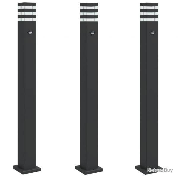 Lampadaires d'extrieur avec capteur 3 pcs 110cm aluminium noir 02_0042564