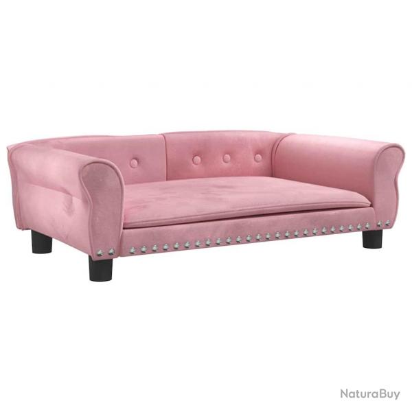 Lit pour chien panier canap confortable 95 x 55 x 30 cm velours Rose 02_0043023