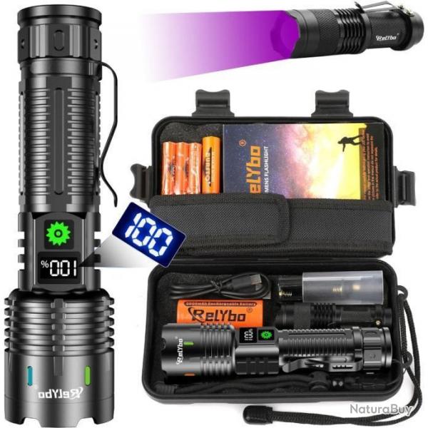 Lampe Torche LED Ultra Puissante 500000 Lumens 5 Modes Rechargeable USB Zoom IPX5 tanche