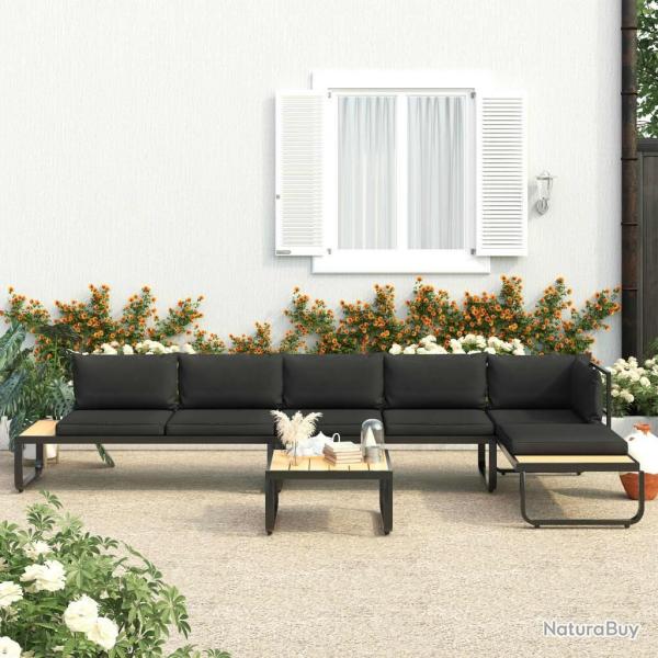 Canaps d'angle de jardin 4 pcs et coussins Aluminium et WPC