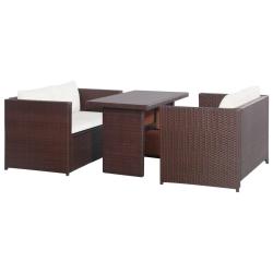 Ensemble de bistro 3 pcs avec coussins marron r&eacute;sine tress&eacute;e