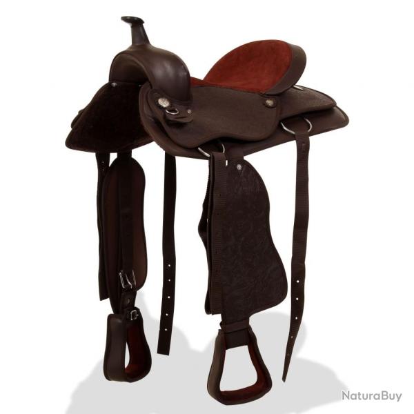 Selle, bridon et col de poitrine Cuir vritable 16 po Marron