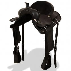 Selle, bridon et col de poitrine Cuir véritable 15 po Noir