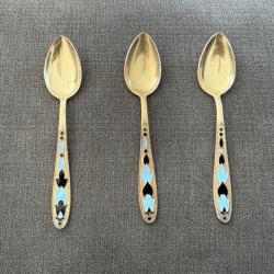3 cuillères en vermeil - Russie communique - Argent massif plaqué or - URSS