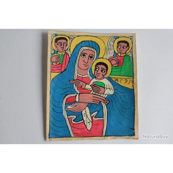 Peinture sur parchemin Vierge  l'enfant thiopie