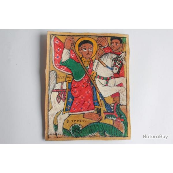 Peinture sur parchemin Saint George terrassant le dragon thiopie