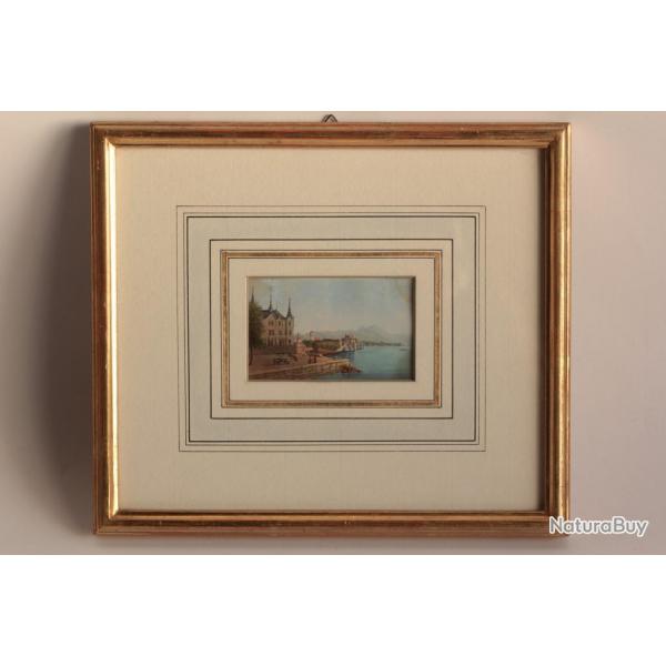 Peinture miniature Vue de Vevey Suisse