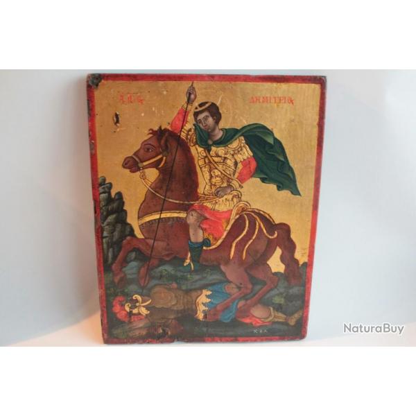 Ancienne Icne grecque Saint Demetrios  cheval