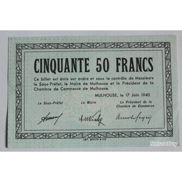 Billet de ncessit 50 Francs Mulhouse 1940
