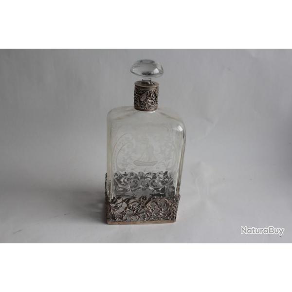 Carafe  liqueur verre grav argent massif Pays-Bas