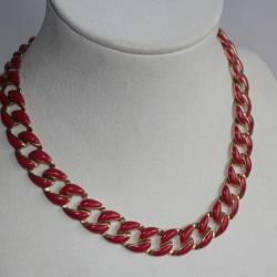 Collier vintage métal doré émaillé rouge