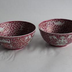 2 Bols porcelaine émaillée Chine Vintage