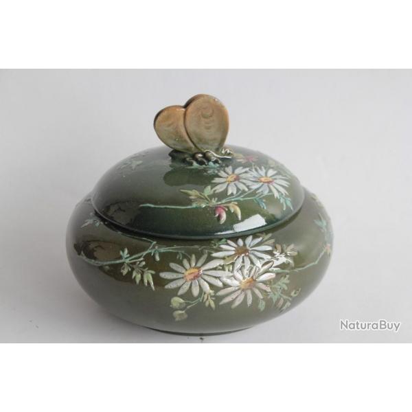 Bonbonnire cramique maille Fleurs Papillons Art Nouveau