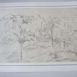 Dessin au crayon orientaliste F. Charlety