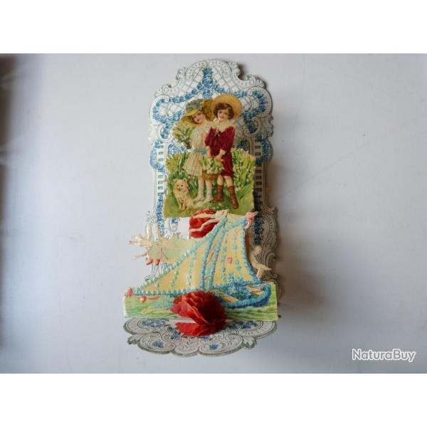 Image chromo a systme XIXe sicle enfant amour diorama