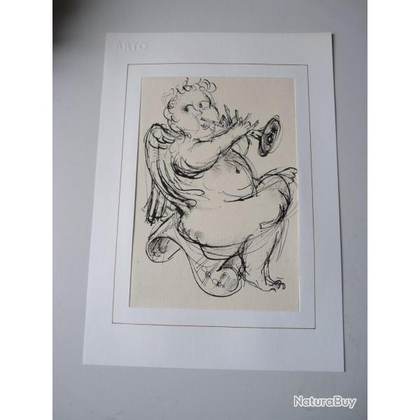 Dessin  l'encre original Ange musicien