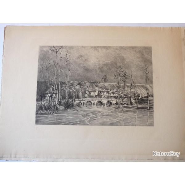 Gravure originale Pont