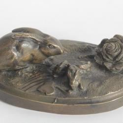 Bronze Antoine Louis BARYE Lapin chou lapereaux