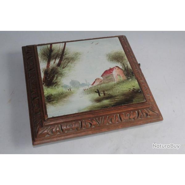Dessous de plat carreau faence peint Boite  musique
