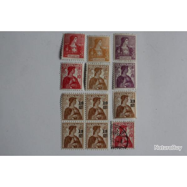 Timbres Suisse 1907-1930 Helvtie buste neufs sur charnire