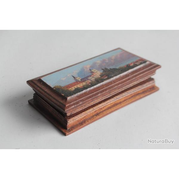 Boite  timbres bois peint paysage Souvenir Alpes Suisse