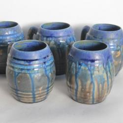 5 Tasses Chopes grès bleu Gilbert Méténier Gannat