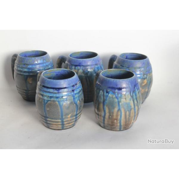 5 Tasses Chopes grs bleu Gilbert Mtnier Gannat