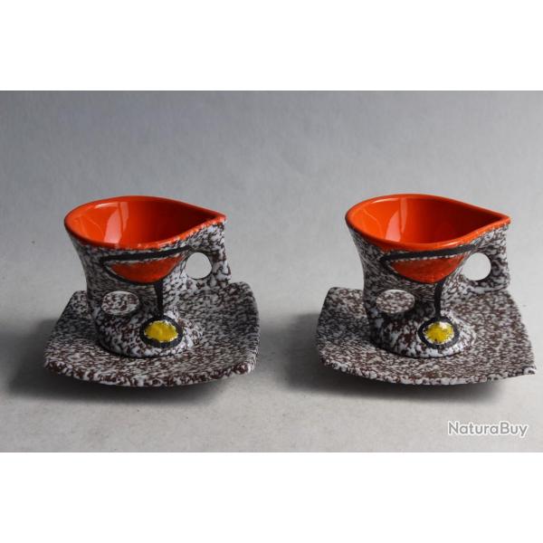 Paire tasses et sous tasses cramique Vaucour Vallauris