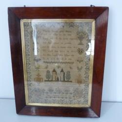Marquoir à compliments brodé 1846 Point de croix XIXe siècle
