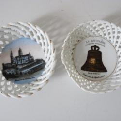 2 Vides poche Porcelaine Souvenir de Montmartre Cloche Savoyarde