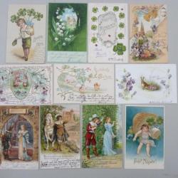11 CPA Fantaisie Relief Pâques Chance Trèfle Carte Postale