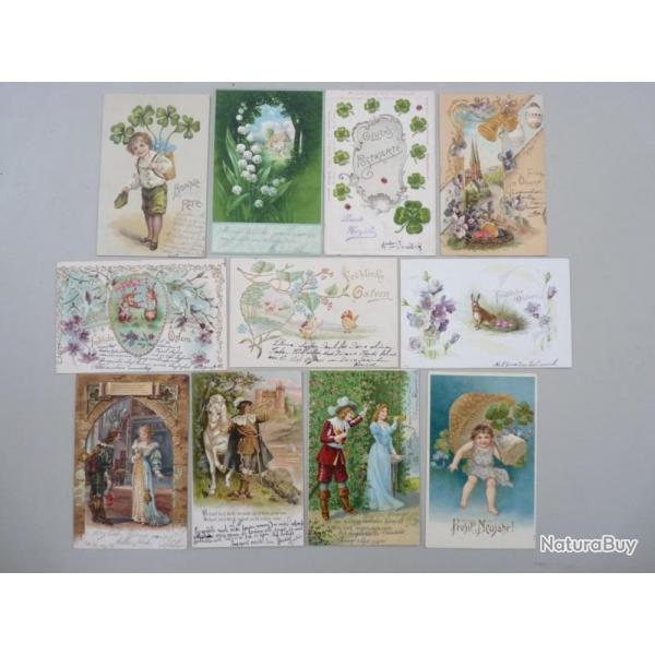 11 CPA Fantaisie Relief Pques Chance Trfle Carte Postale