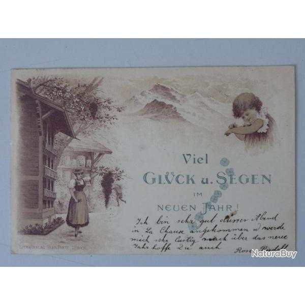 CPA illustre Bonne Anne Viel Gluck u. Segen Neuen Jahr Carte Postale