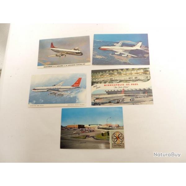 5 CP Avion Aroport NORTHWEST Orient Airlines Carte Postale