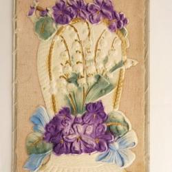 CPA illustrée Fleur décor feutrine et broderie Carte Postale