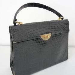 Sac à main vintage crocodile noir  mode accessoire