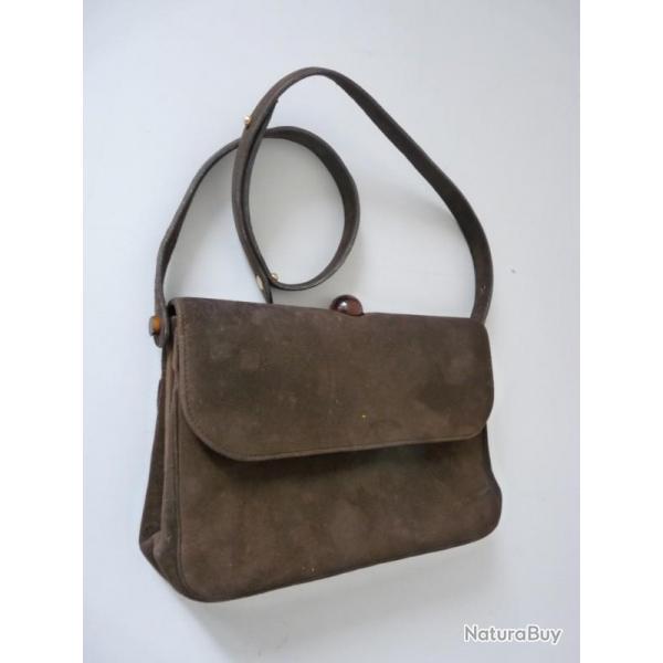 Ancien Sac  main daim brun accessoire de mode vintage