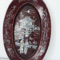 Grand plat bois laqué Chine Décoration