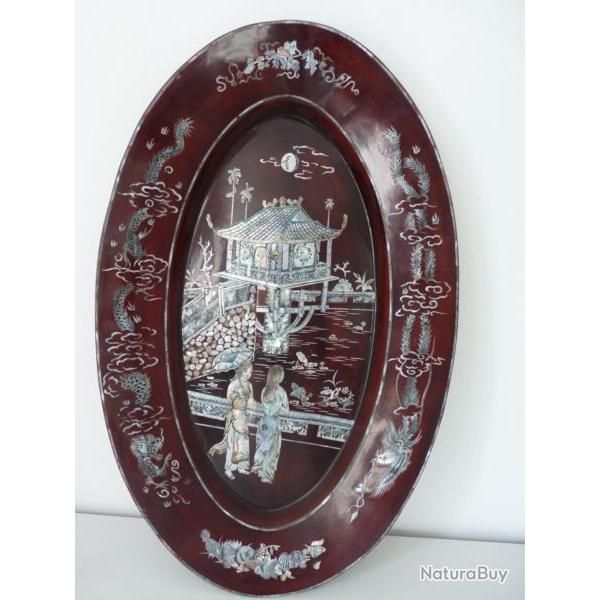 Grand plat bois laqu Chine Dcoration