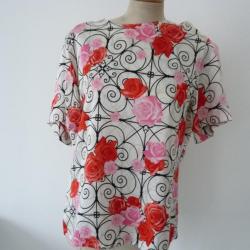 ESCADA blouse rose à motifs vintage soie T 38
