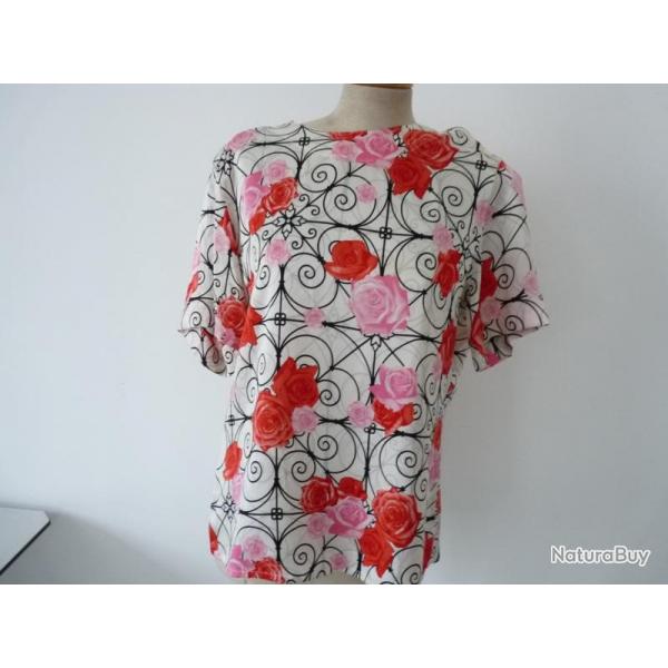 ESCADA blouse rose  motifs vintage soie T 38